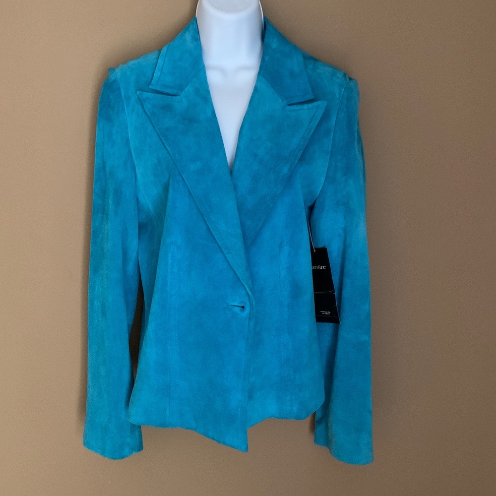 Karen Kane beautiful teal suede jacket fully lined Size large. NWT